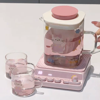 玻璃茶具套装 可爱少女心带过滤茶壶+两杯 家用泡茶
