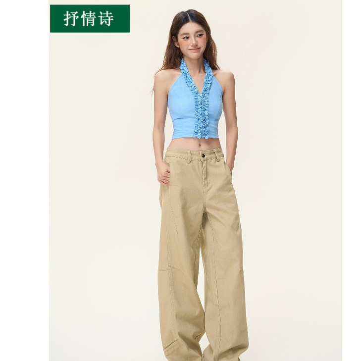 Drop-shipping American retro khaki jeans for women, 2026 new high-waisted slimming casual wide-leg pants Drop-shipping American retro khaki jeans for women, 2026 new high-waisted slimming casual wide-leg pants