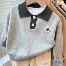韩国童装POLO领男童毛衣针织秋冬新款洋气时髦撞色儿童针织衫上衣