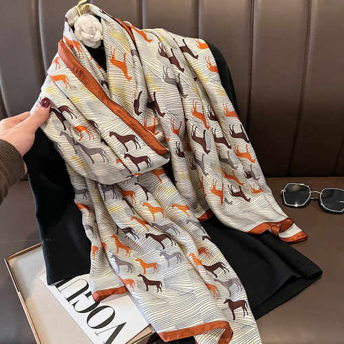 New silk satin scarf for women new retro pony fashion autumn and winter warm scarf for women dual-purpose shawl temperament scarf