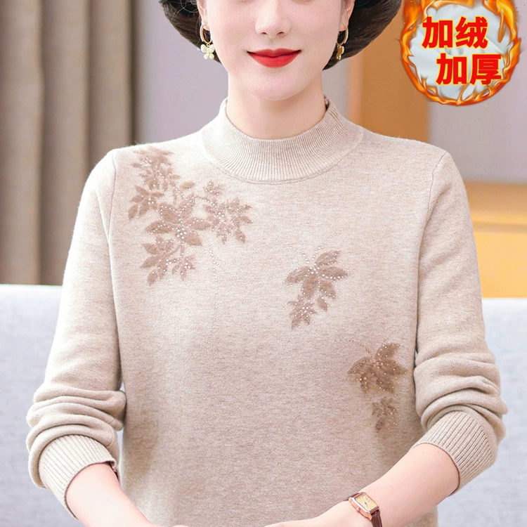 Autumn warm knitted sweater for mother, thermal underwear, for middle age, loose fit