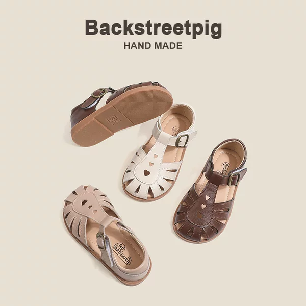 Girls' Sandals Soft Leather Summer Baby Toe Sandals Soft Sole Non-slip All-match Children's Hollow Princess Shoes Vintage