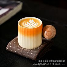 意式浓缩咖啡杯子创意木柄拿铁杯复古跨境马克杯中古陶瓷下午茶杯