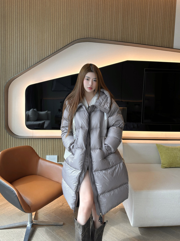 2025年秋冬Max*新款面包服字母提花抽绳连帽鹅绒羽绒服女中长款|undefined