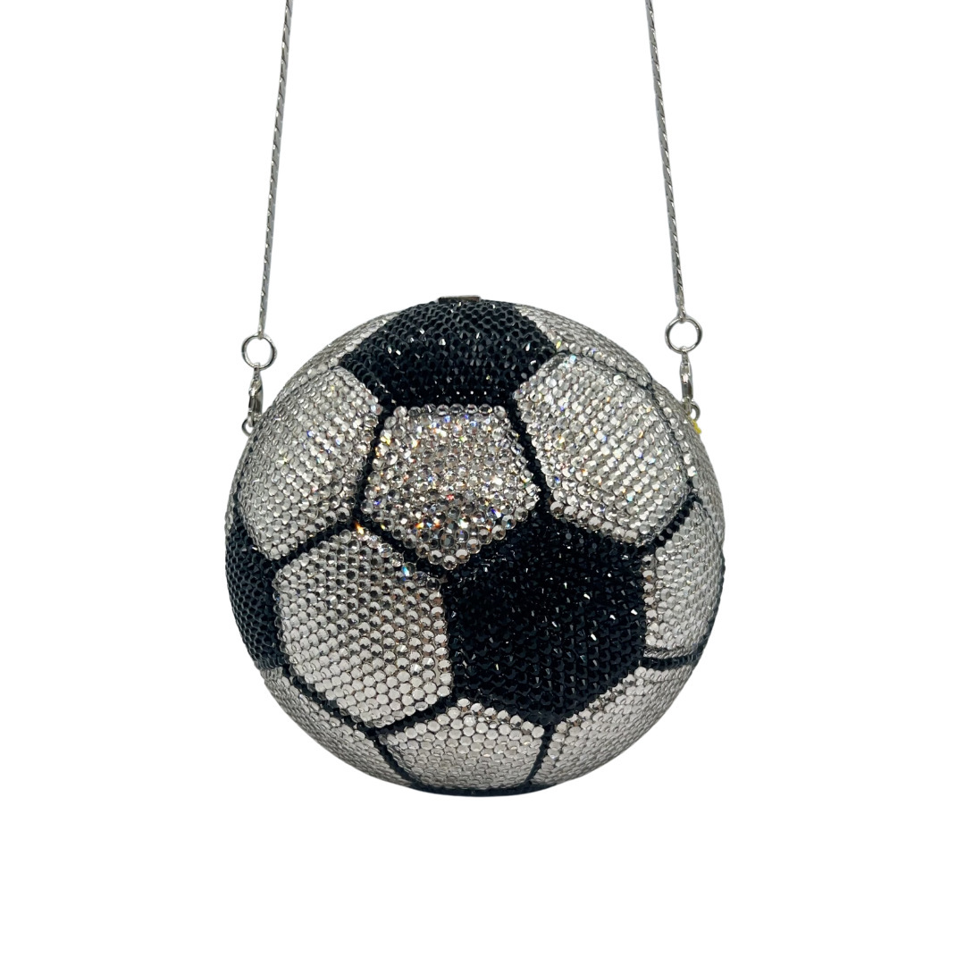 Bolsa de cristal transfronteriza llena de diamantes cena ligera de lujo fondo plano taladro banquete de fútbol bolso de mano de mujer en blanco y negro