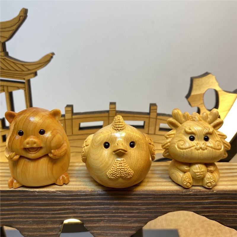 3-in-6干支ペンダント、ヒノキの木の漫画干支ハンドピース、木彫りペンダント、文具、工芸品、景勝地|undefined