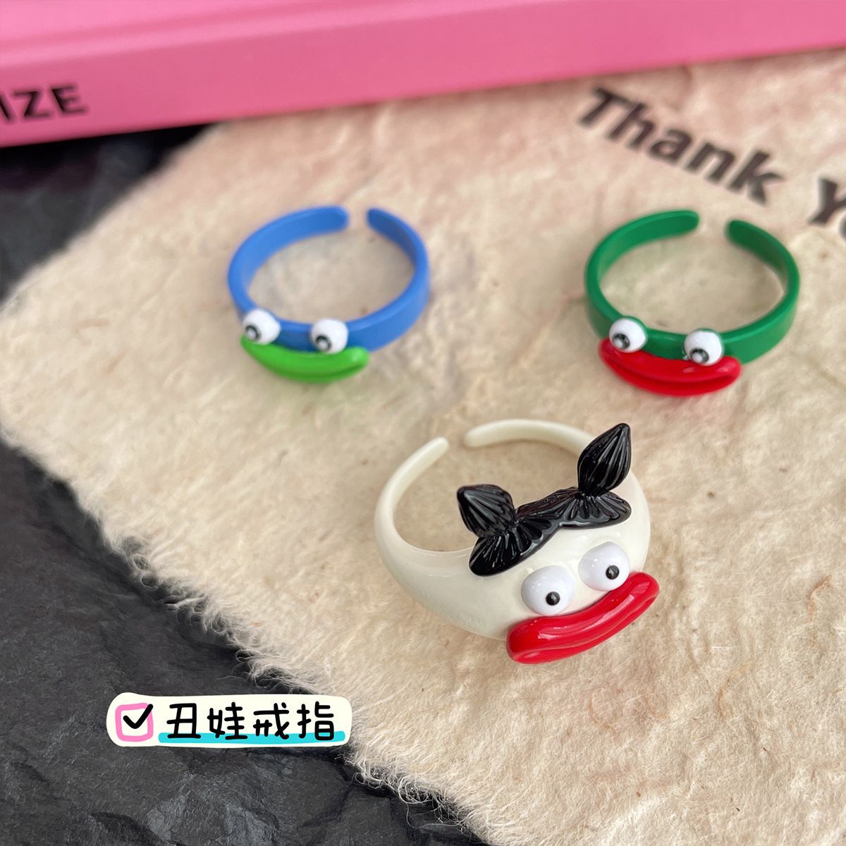 Ugly adorable cartoon cute ring niche opening funny little monster ring female ins wind live mouth ring wholesale