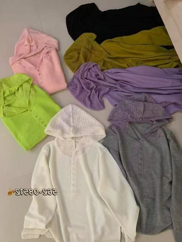 Half-open Button Casual Hooded Fine Wool Knitwear Women's 2025 Spring Stitching Lace Hoodie Base Sweater