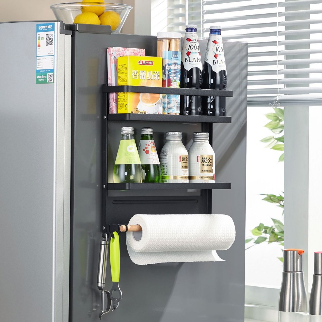 Cross-border plegable refrigerador estante lateral cocina multifunción de almacenamiento estante del refrigerador en casa imán gancho rack