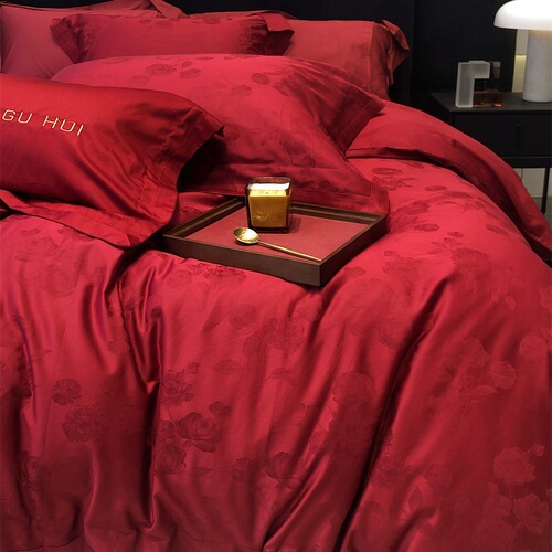 High-end 100-count cotton long-staple cotton wedding four-piece set pure cotton red new wedding jacquard quilt cover wedding bedding