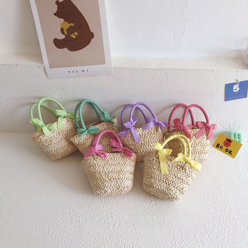 Korean style children's handbag girl's small fresh woven vegetable basket bag summer new girl's beach bag