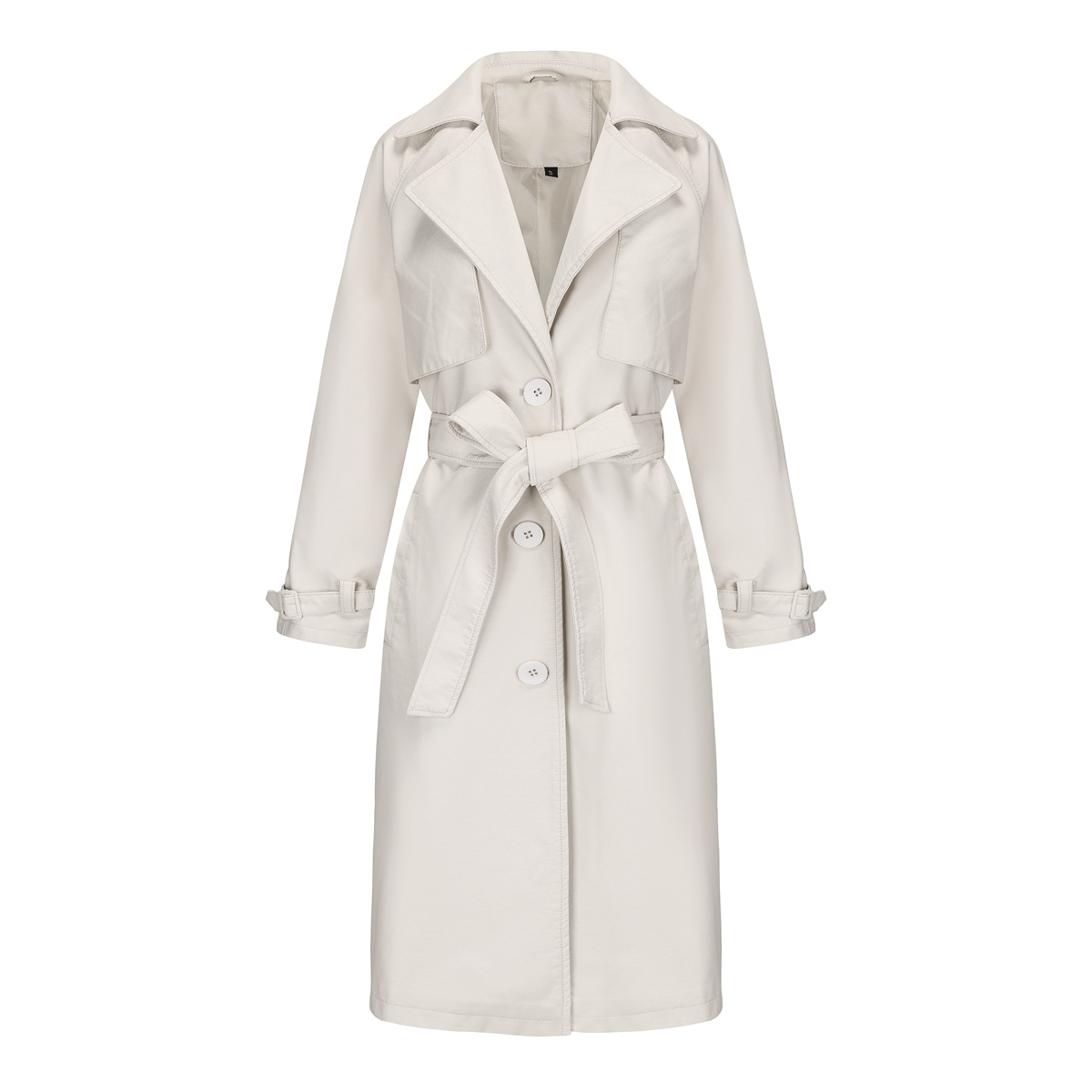 Women's Clothing 24 Spring and Autumn Women's Windbreaker Long Loose Jacket PU Leather Jacket Women's OVERSIZE Classic Lapel Jacket with Belt_voghion.com