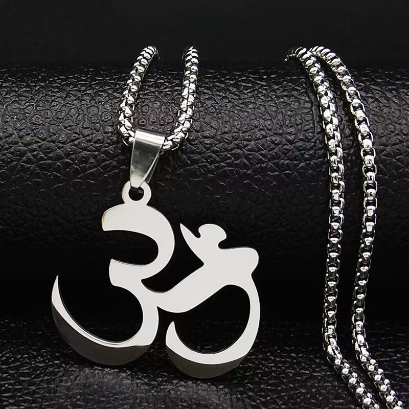 Cross-border Hot Selling Indian Buddha Element OM Pendant Necklace silver Women's Stainless Steel Yoga Lucky Necklace Jewelry
