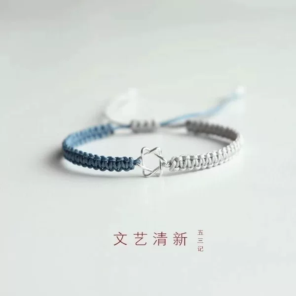 Six-pointed Star Bracelet Women's Red Rope Contrast Color Hand-woven Hand Rope Niche Exquisite High-grade Bracelet Birthday Gift for Girlfriends