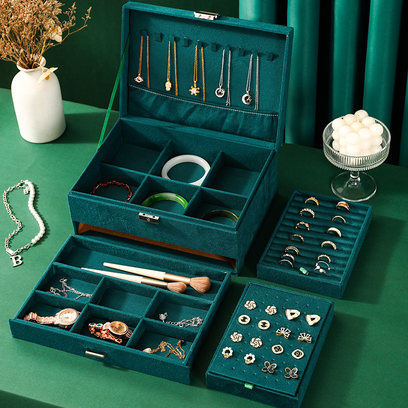 Caja de almacenamiento de joyas de ante de gran capacidad Pendientes de mujer Caja de joyería multifuncional Collar Anillo Caja de joyería de regalo
