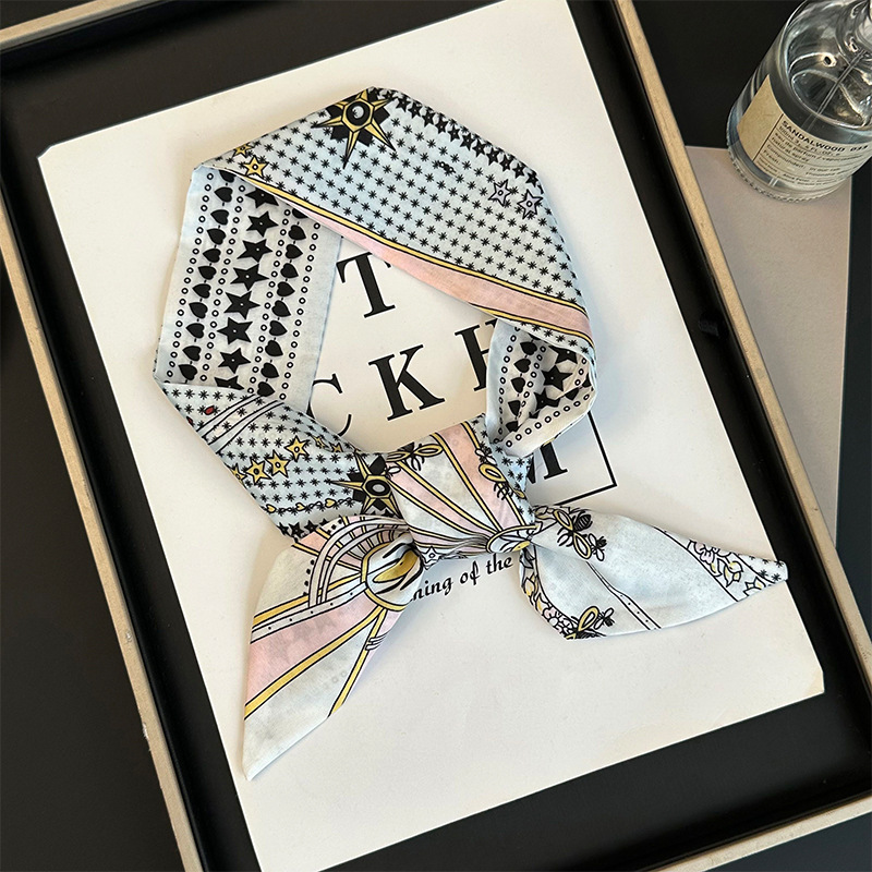 Bufanda de seda, tira delgada y larga, sentido de alta gama, nuevo bolso de la marca del tarot de la constelación, pañuelo para el cabello, cinturón para el cabello, cinturón para la cintura