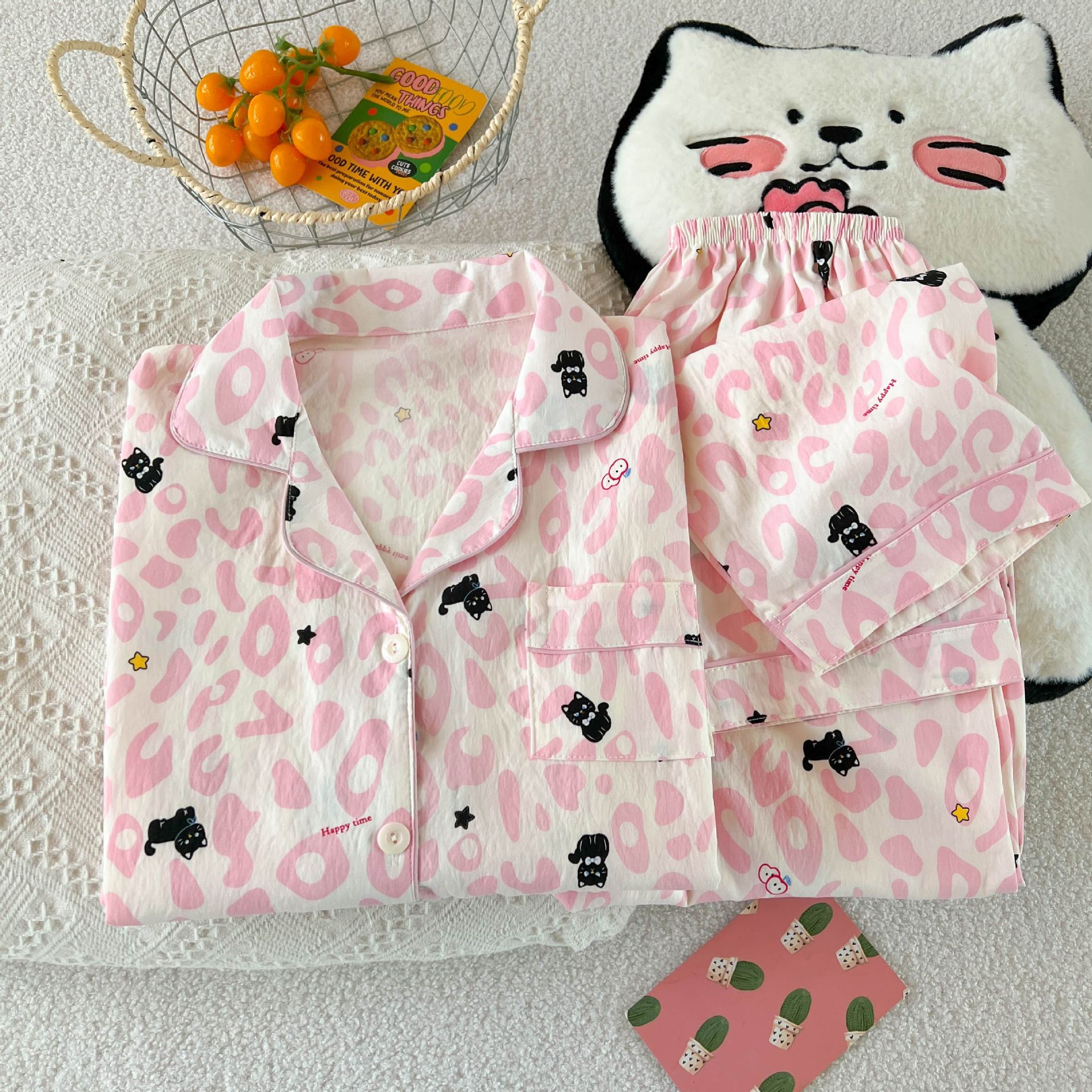 Al por mayor transfronterizo primavera y otoño 2026 nuevo pijama de mujer dibujos animados nubes dulces cardigan de algodón mangas largas pantalones largos cubierta de ropa para el hogar image 33