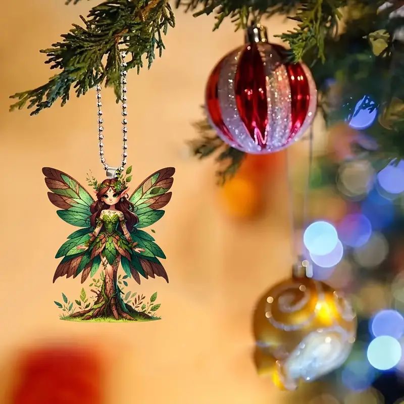 Creativo nuevo bosque mariposa hada colgante acrílico plano transfronterizo decoración interior del automóvil colgante llavero image 4