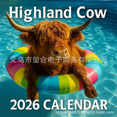 跨境新品Highland Cow Wall Calendar2026年苏格兰高地牛挂历日历