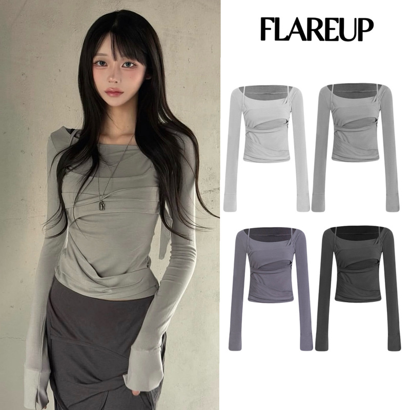 In-Stock Korean Niche Fashion Brand Flare up Layered Asymmetrical Design Spicy Girl Long-Sleeve T-Shirt Top for Women