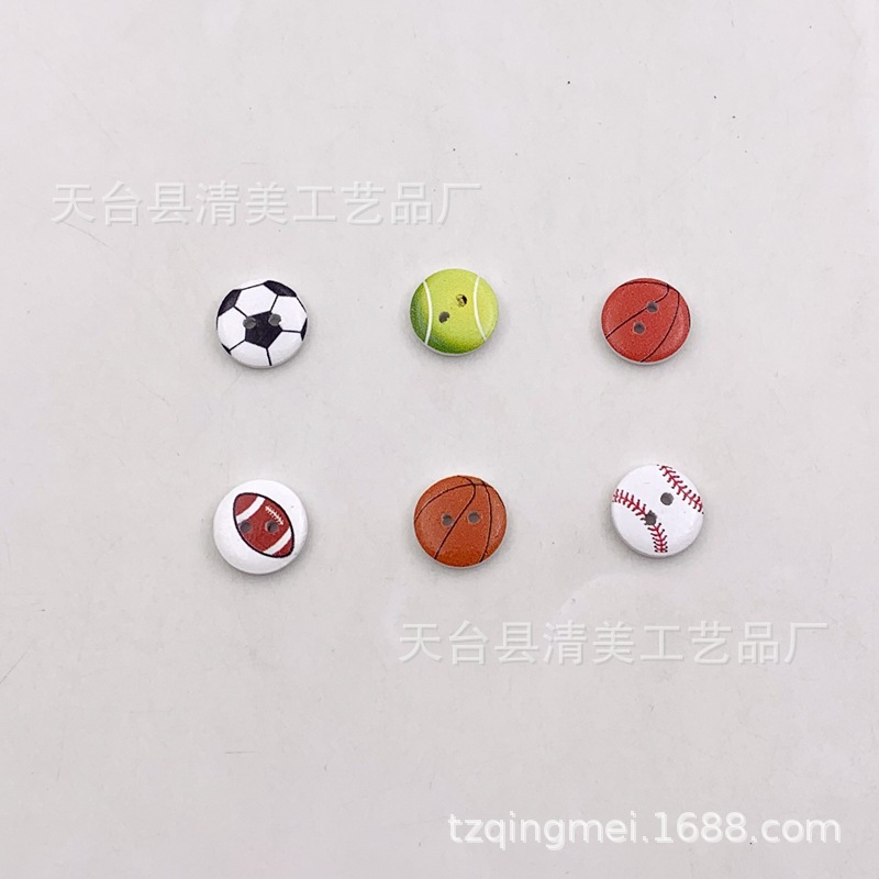 15mm equipo de fitness botones de madera bricolaje fondo blanco botones de fútbol botones de pelota 100 piezas por paquete