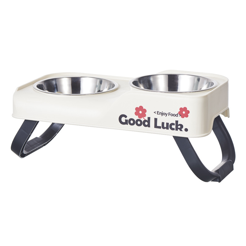 Tazón doble plegable de acero inoxidable Tazón para mascotas de acero inoxidable antivolcado y boca negra Tazón para perros Razón para gatos Tazón para comida para perros alta