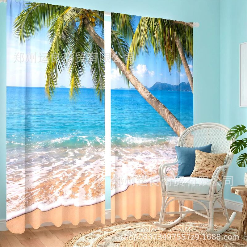 Amazon and Temu best-selling ocean shell beach curtains for bedroom and kitchen, blackout curtains, window decoration curtains, hanging curtains Amazon and Temu best-selling ocean shell beach curtains for bedroom and kitchen, blackout curtains, window decoration curtains, hanging curtains