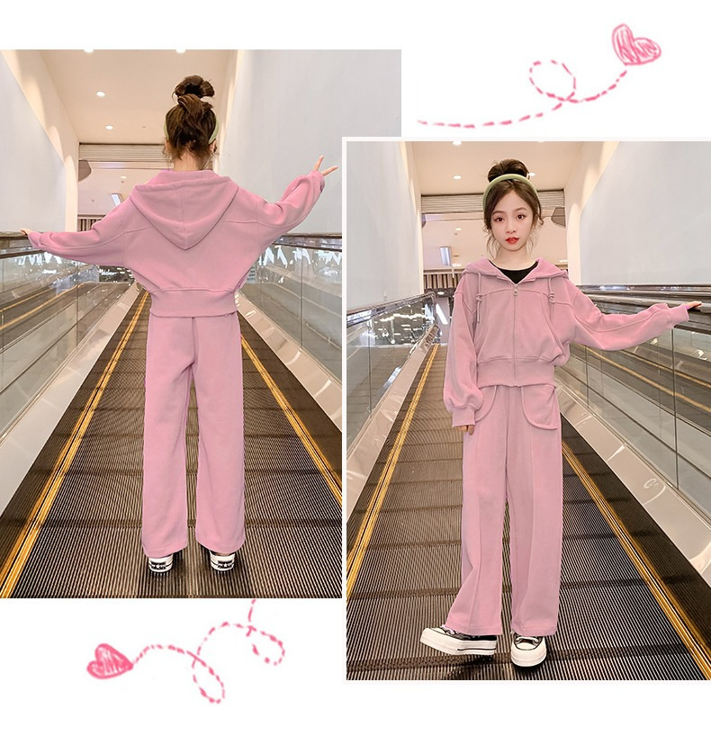 Mädchen Herbstmode Set Kapuzenjacke Mit Langem Arm Und Gerader Hose_voghion.com