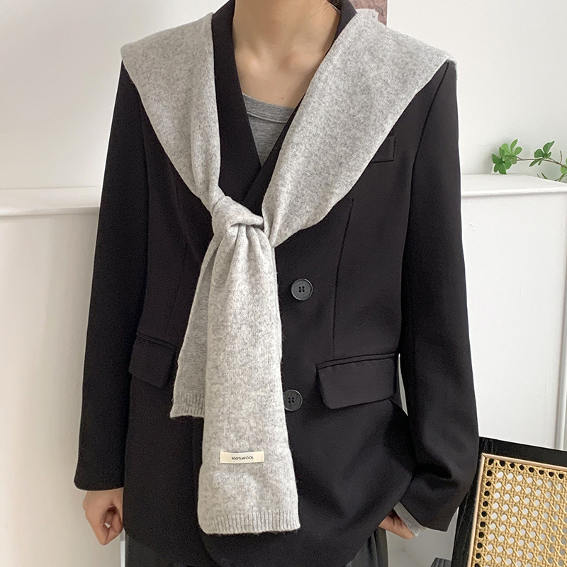 Tejido de lana pura con un chal de aire acondicionado de mujer cuello falso decoración bufandas de nudos hombros cálidos manteniendo el cuello