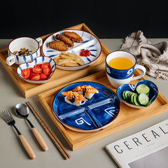 三格分餐盤家用陶瓷分格盤菜盤日式減脂一人食早餐盤餐具托盤套裝