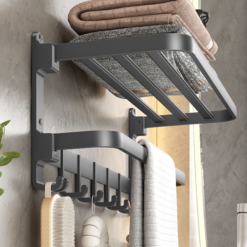 Gun Grey Folding Bath Towel Rack Punch-free Toilet Storage Rack Multifunctional Bathroom Toilet Towel Rack Storage