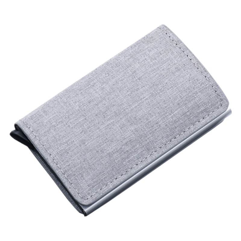Titular de la tarjeta de lona RFID antirrobo cepillo automático pop-up tarjeta de crédito meijin clip de metal titular de la tarjeta de los hombres multi-tarjeta de la cartera