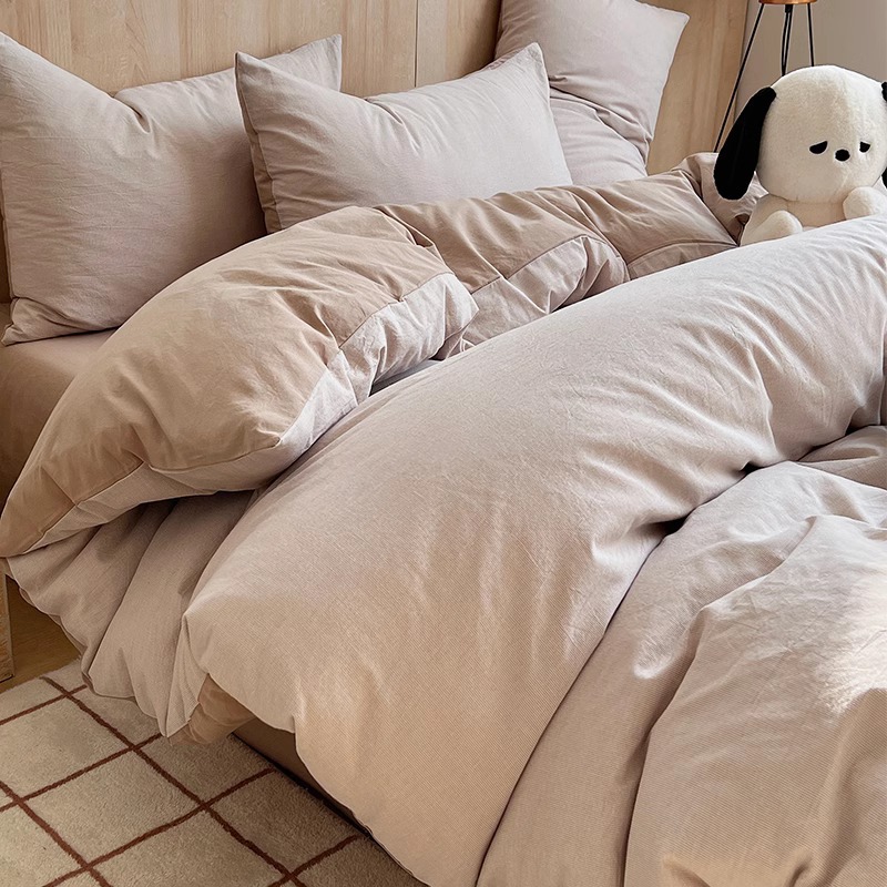 Algodón lavado de algodón Juego de cuatro piezas Algodón puro 2024 Nuevo otoño e invierno Sábana simple Funda de edredón Juego de cama de tres piezas 4