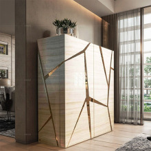 意大利酒柜轻奢高档高级感客厅实木餐边柜靠墙一体不锈钢储物柜