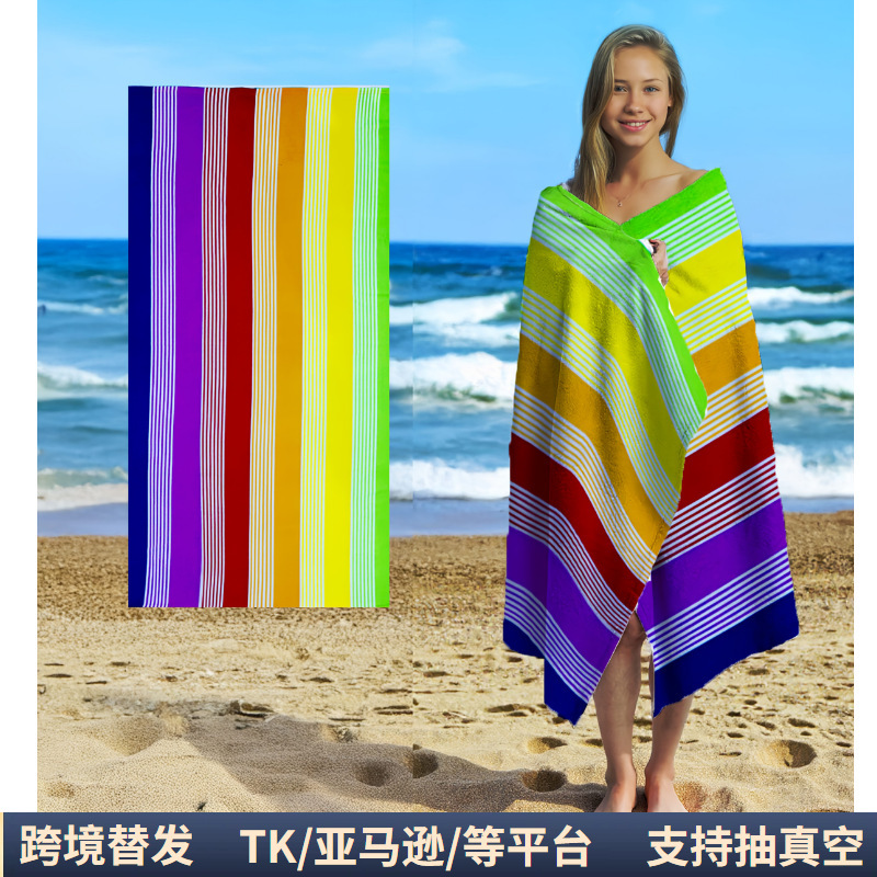 Temu Amazon Striped Microfiber Beach Towel Cross-Border Best-Selling Towel Bath Towel Supports Drop Shipping and Customization Based on Pictures