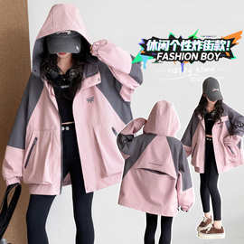 女童秋装新款外套女孩洋气宽松运动冲锋衣中大童学生连帽夹克春秋
