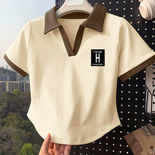 Girls' Pure Cotton Short-Sleeve Polo Shirt Summer Korean Version Trendy Versatile Student T-Shirt Top for Children
