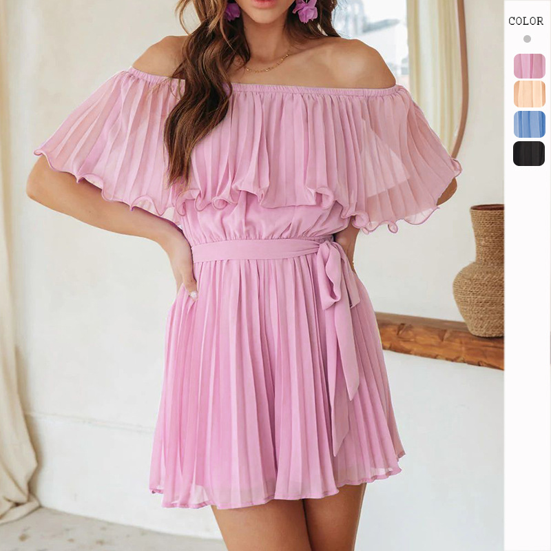 Mono corto plisado sexy de color liso con un solo hombro, estilo casual de verano 2026 para mujer