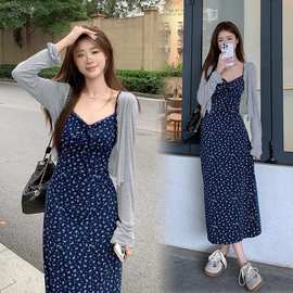 【吊带裙+开衫】夏季搭配一整套气质温柔韩版碎花连衣裙女两件套