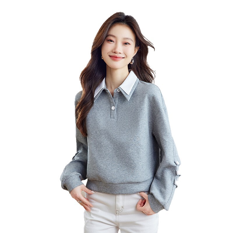 时尚假两件卫衣2025秋季新款女装拼接领宽松显瘦长袖上衣女A6809|undefined