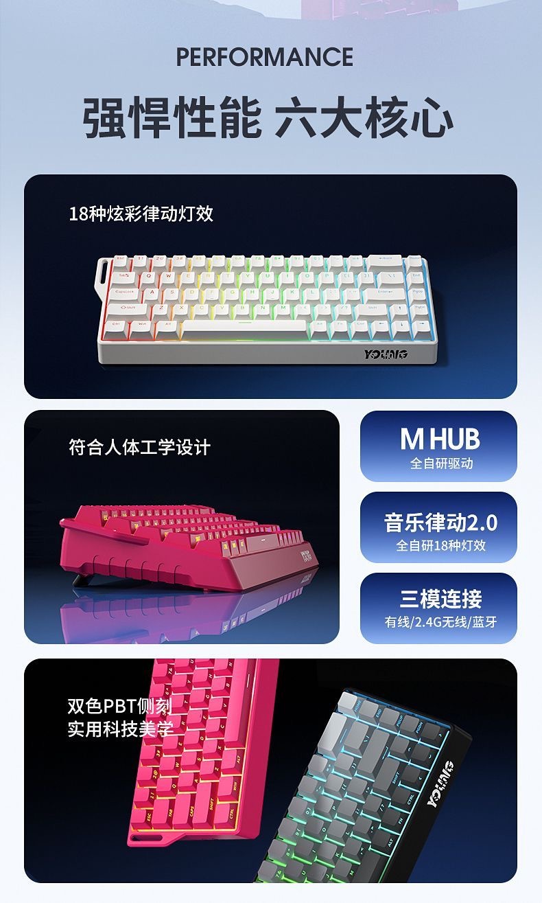 60%配列K68三模机械键盘 68键RGB发光游戏肩带客制化等高线热插拔-阿里巴巴