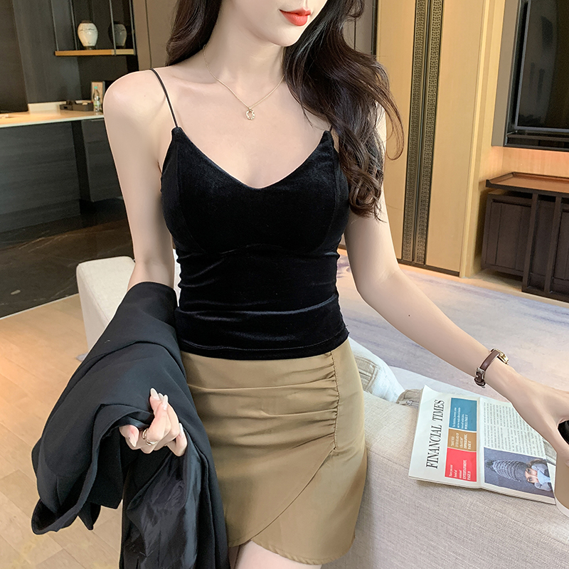2023 Summer new retro velvet camisole women's slim fit slimming short tube top