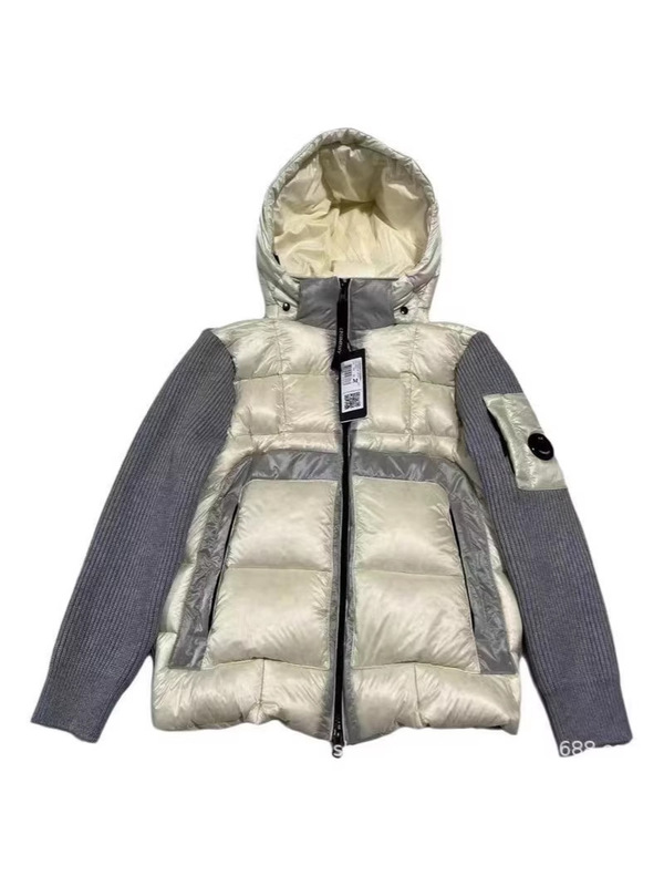 Cross-Border C.P Knitted Patchwork down Jacket, High-Puffiness, Waterproof, Thickened, Warm, Couple's Style, White Duck down Coat