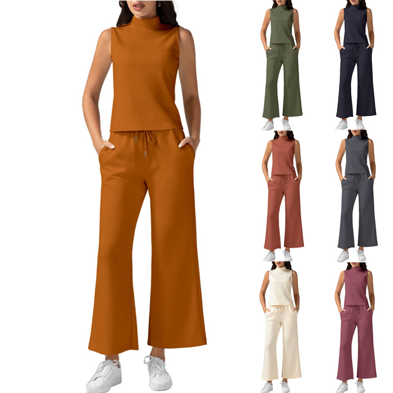 European and American Amazon Women's Summer 2-piece vest short wide-leg pants casual suit 2024 fashion sportswear