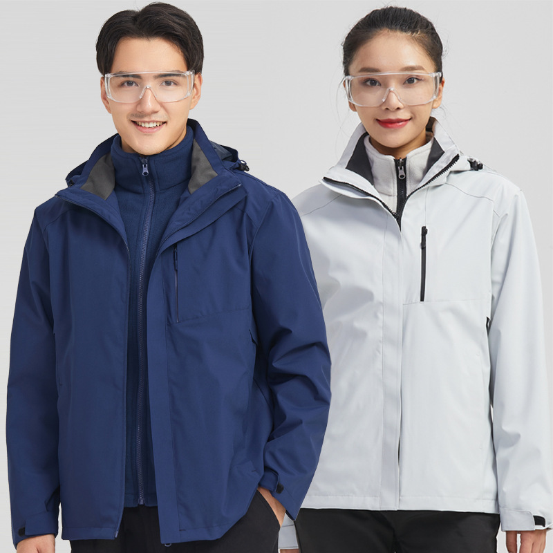 Autumn and Winter Men's and Women's Outdoor Jackets, Work Clothes, Windproof and Warm Two-Piece Set, Fleece-Lined and Thickeneded, Group Printed Logo