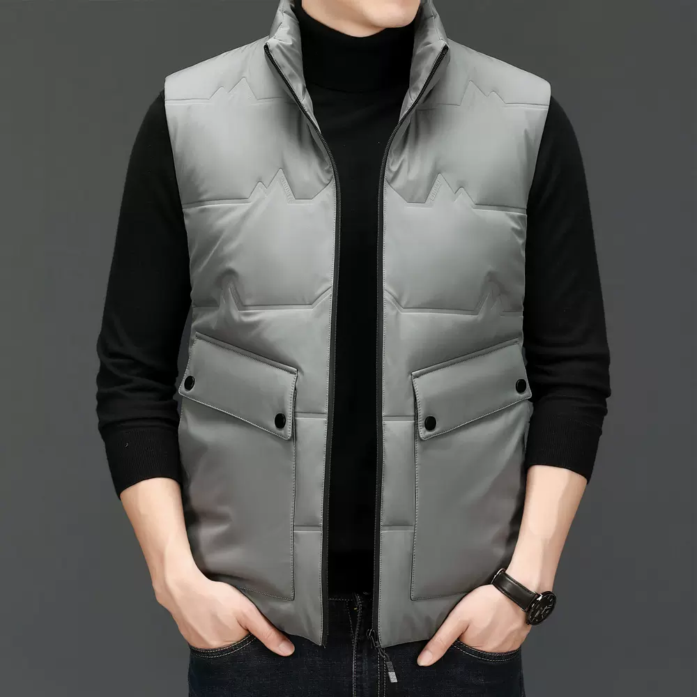 男士90绒立领外传羽绒马甲坎肩2024冬季男装商务休闲保暖背心马甲