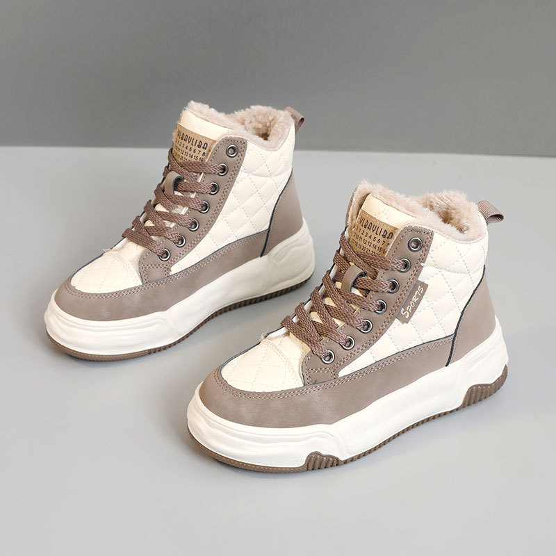 KT2510 nouvelle version coréenne automne hiver 2024 avec des bottes de neige mi-hautes en peluche pour femmes à blocage de couleur, augmentant la hauteur_voghion.com