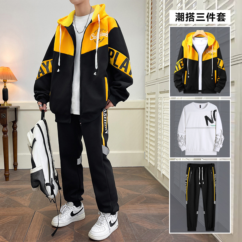 Primavera y otoño nuevo hombre de tres piezas guapo estudiante de secundaria ocio juego de camiseta deportiva de hombre chaqueta pantalones largos