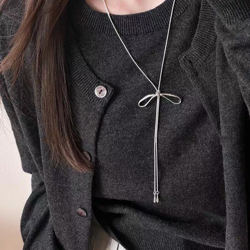 Collana con fiocco e nappa per donna, maglione lungo autunnale e invernale, semplice e di alta qualità._voghion.com