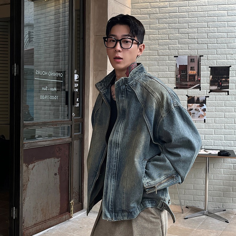 2024 American Retro Denim Jacket Men's Spring and Autum Design Handsome High Street Fashion Brand Workwear Denim Jacket